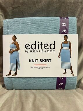 Edited by Remi Bader Light Blue Knit Midi Skirt with Side Slit